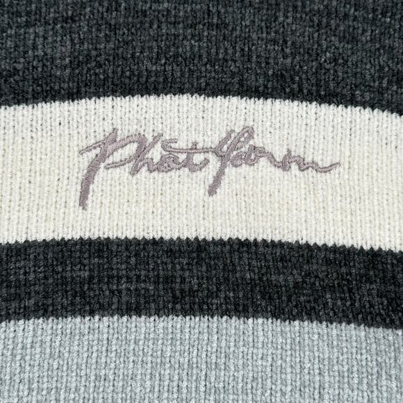 Vintage Phat Farm Sweater Mens XXL Gray Knit Stripe Long Sleeves Dadcore Hip Hop - Picture 2 of 8